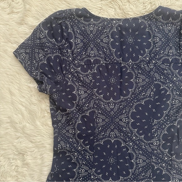 Madewell Dress Shirred Button-Front Mini Bandana Print Nighttime Blue Sz 00 - Picture 7 of 12